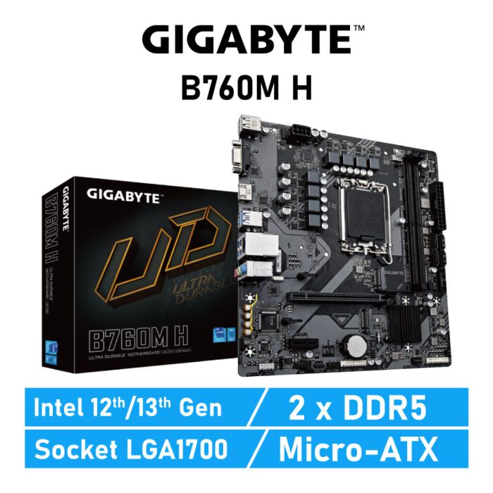 GIGABYTE B760M H DDR5 LGA1700 Intel B760 Micro-ATX Intel Motherboard by gigabyte at Rebel Tech