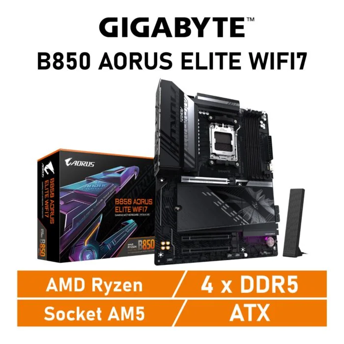 GIGABYTE B850 AORUS ELITE WIFI7 AM5 AMD B850 ATX AMD Motherboard by gigabyte at Rebel Tech
