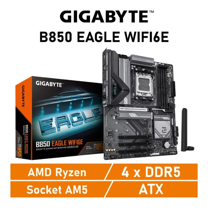 GIGABYTE B850 EAGLE WIFI6E AM5 AMD B850 ATX AMD Motherboard by gigabyte at Rebel Tech