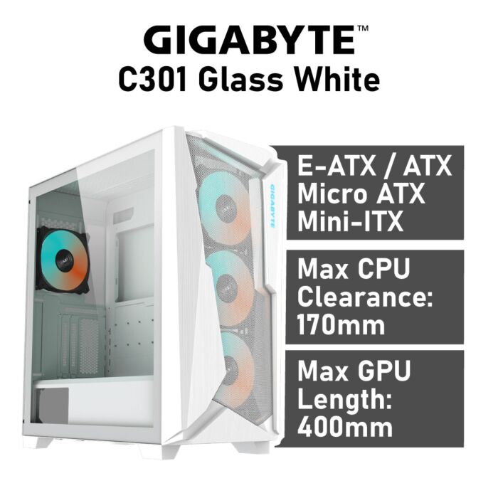 GIGABYTE C301GW GB-C301GW-TYPE-C Mid Tower Computer Case by gigabyte at Rebel Tech