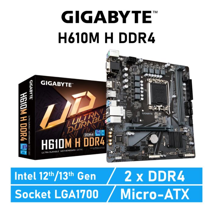 GIGABYTE H610M H DDR4 LGA1700 Intel H610 Micro-ATX Intel Motherboard by gigabyte at Rebel Tech
