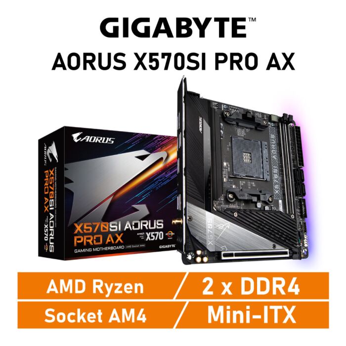 GIGABYTE X570SI AORUS PRO AX AM4 AMD X570 Mini-ITX AMD Motherboard by gigabyte at Rebel Tech