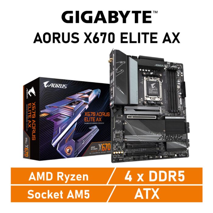 GIGABYTE X670 AORUS ELITE AX AM5 AMD X670 ATX AMD Motherboard by gigabyte at Rebel Tech