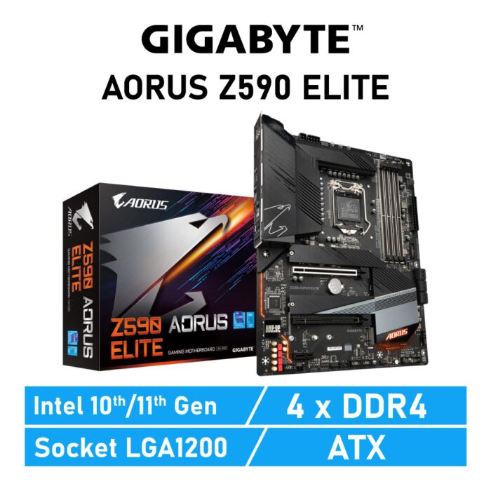 GIGABYTE Z590 AORUS ELITE LGA1200 Intel Z590 ATX Intel Motherboard by gigabyte at Rebel Tech