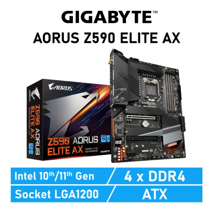 GIGABYTE Z590 AORUS ELITE AX LGA1200 Intel Z590 ATX Intel Motherboard by gigabyte at Rebel Tech