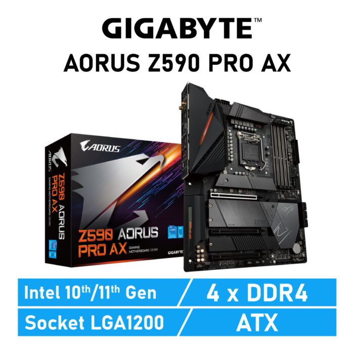 GIGABYTE Z590 AORUS PRO AX LGA1200 Intel Z590 ATX Intel Motherboard by gigabyte at Rebel Tech