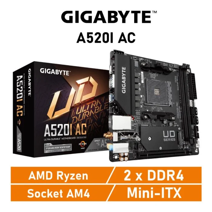GIGABYTE A520I AC AM4 AMD A520 Mini-ITX AMD Motherboard by gigabyte at Rebel Tech