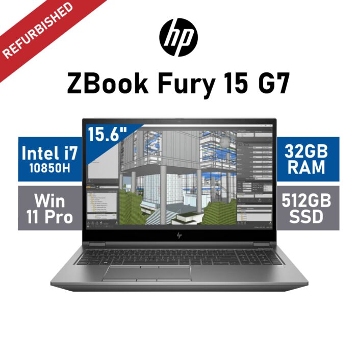 HP ZBook Fury 15 G7 15.6" Intel Core i7-10850H / 32GB RAM / 512GB SSD / Nvidia Quadro T2000 4GB / Windows 11 Pro / A-Grade Refurbished Laptop by hp at Rebel Tech