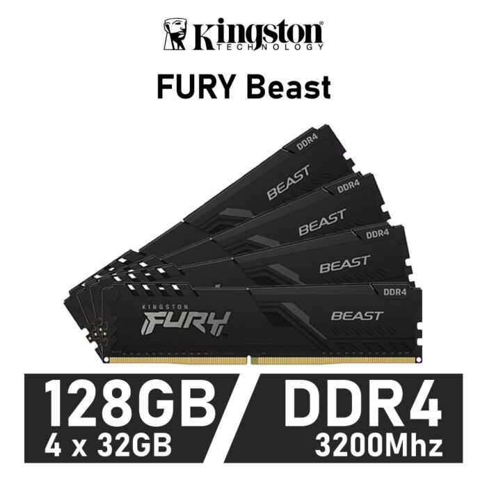 Kingston FURY Beast 128GB Kit DDR4-3200 CL16 1.35v KF432C16BBK4/128 Desktop Memory by kingston at Rebel Tech