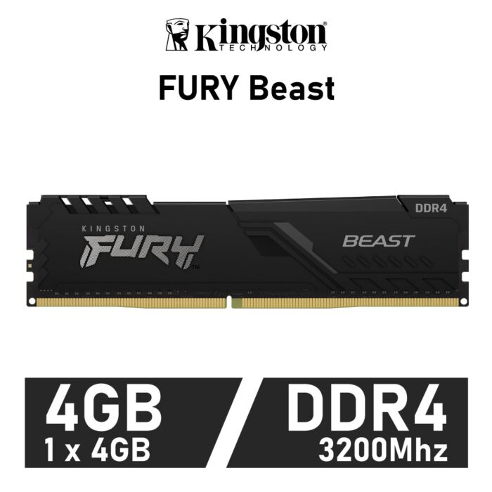 Kingston FURY Beast 4GB DDR4-3200 CL16 1.35v KF432C16BB/4 Desktop Memory by kingston at Rebel Tech