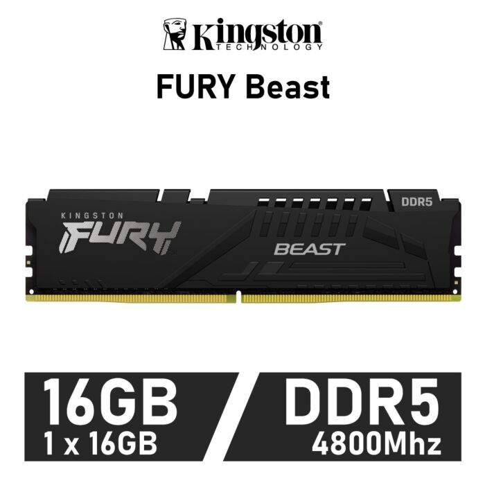 Kingston FURY Beast 16GB DDR5-4800 CL38 1.10v KF548C38BB-16 Desktop Memory by kingston at Rebel Tech