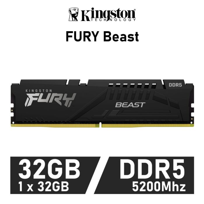 Kingston FURY Beast 32GB DDR5-5200 CL36 1.25v KF552C36BBE-32 Desktop Memory by kingston at Rebel Tech