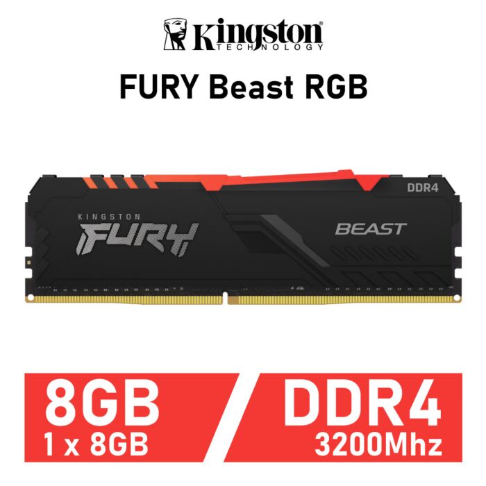 Kingston FURY Beast RGB 8GB DDR4-3200 CL16 1.35v KF432C16BBA/8 Desktop Memory by kingston at Rebel Tech