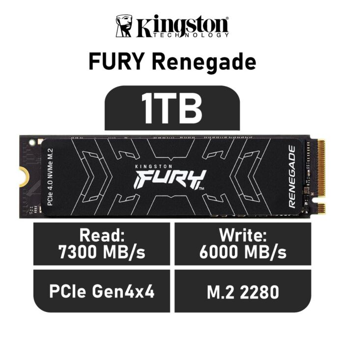 Kingston FURY Renegade 1TB PCIe Gen4x4 SFYRS/1000G M.2 2280 Solid State Drive by kingston at Rebel Tech