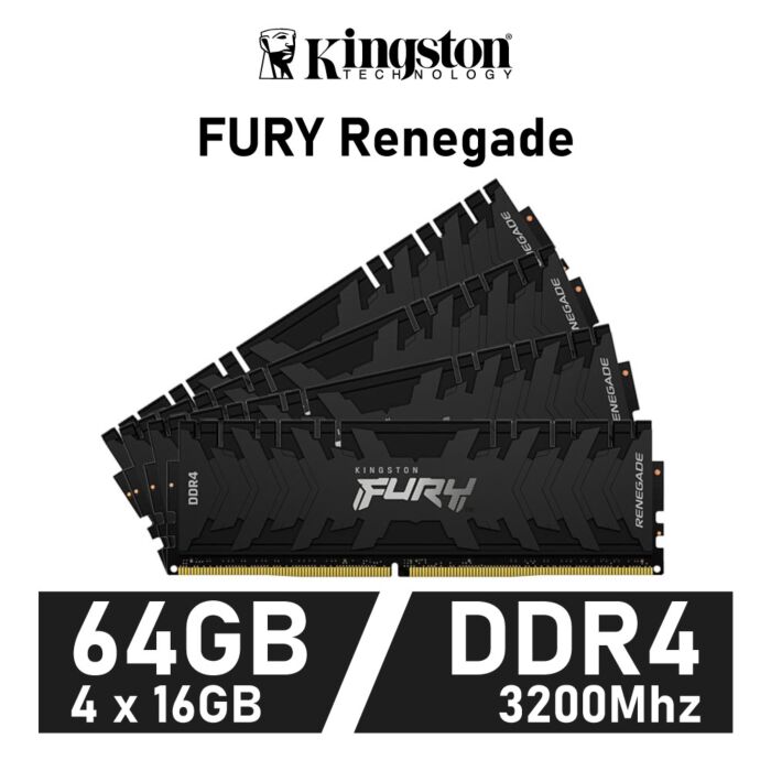 Kingston FURY Renegade 64GB Kit DDR4-3200 CL16 1.35v KF432C16RB1K4/64 Desktop Memory by kingston at Rebel Tech