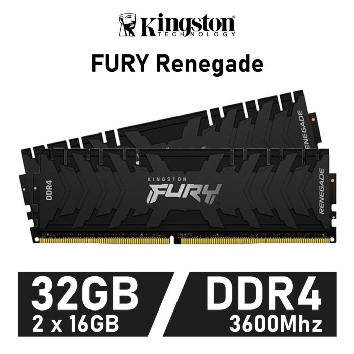 Kingston FURY Renegade 32GB Kit DDR4-3600 CL16 1.35v KF436C16RB1K2/32 Desktop Memory by kingston at Rebel Tech