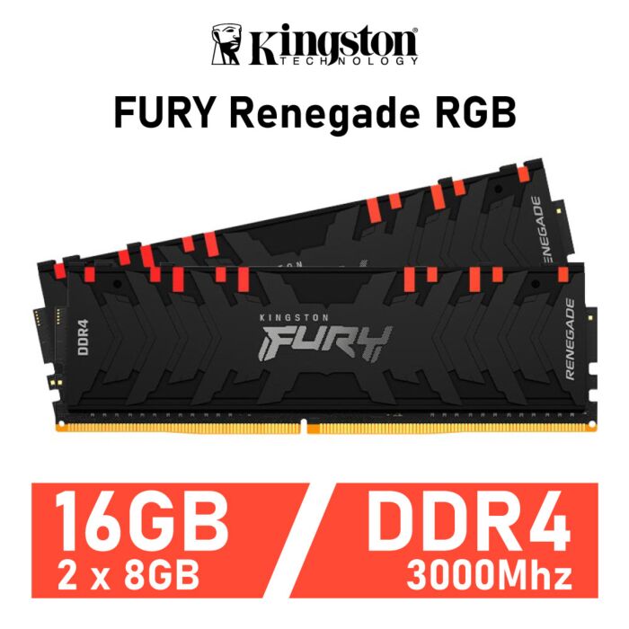 Kingston FURY Renegade RGB 16GB Kit DDR4-3000 CL15 1.35v KF430C15RBAK2/16 Desktop Memory by kingston at Rebel Tech