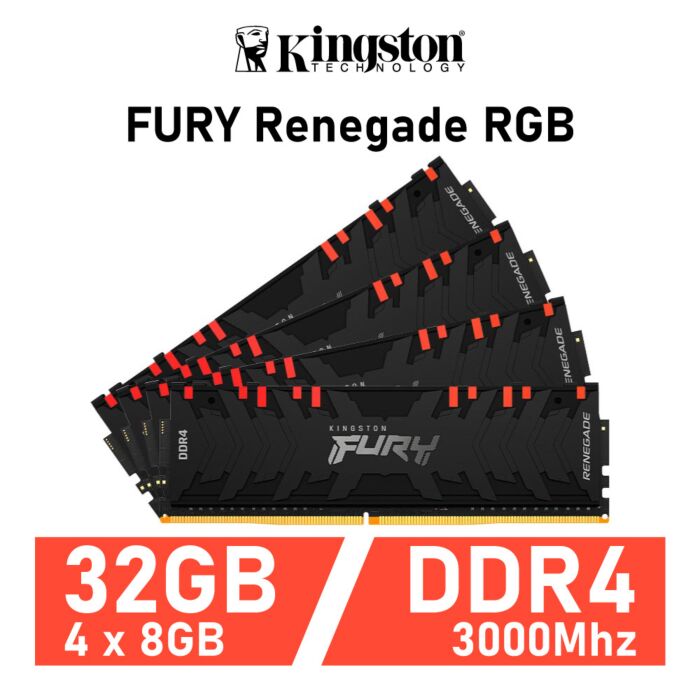 Kingston FURY Renegade RGB 32GB Kit DDR4-3000 CL15 1.35v KF430C15RBAK4/32 Desktop Memory by kingston at Rebel Tech