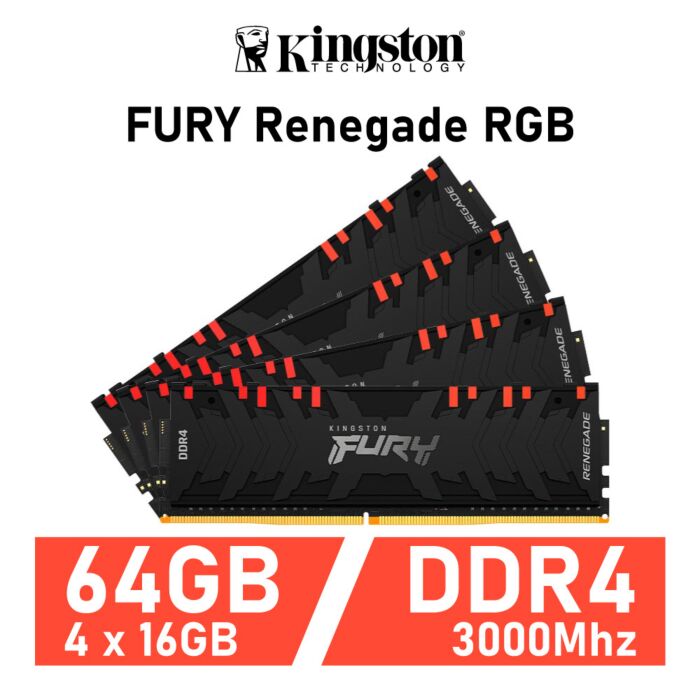 Kingston FURY Renegade RGB 64GB Kit DDR4-3000 CL15 1.35v KF430C15RB1AK4/64 Desktop Memory by kingston at Rebel Tech
