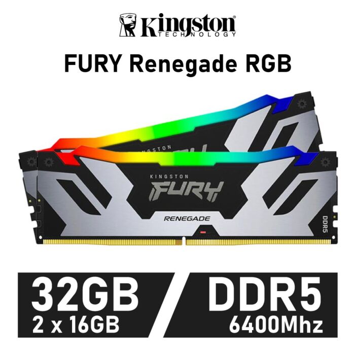 Kingston FURY Renegade RGB 32GB Kit DDR5-6400 CL32 1.40v KF564C32RSAK2-32 Desktop Memory by kingston at Rebel Tech