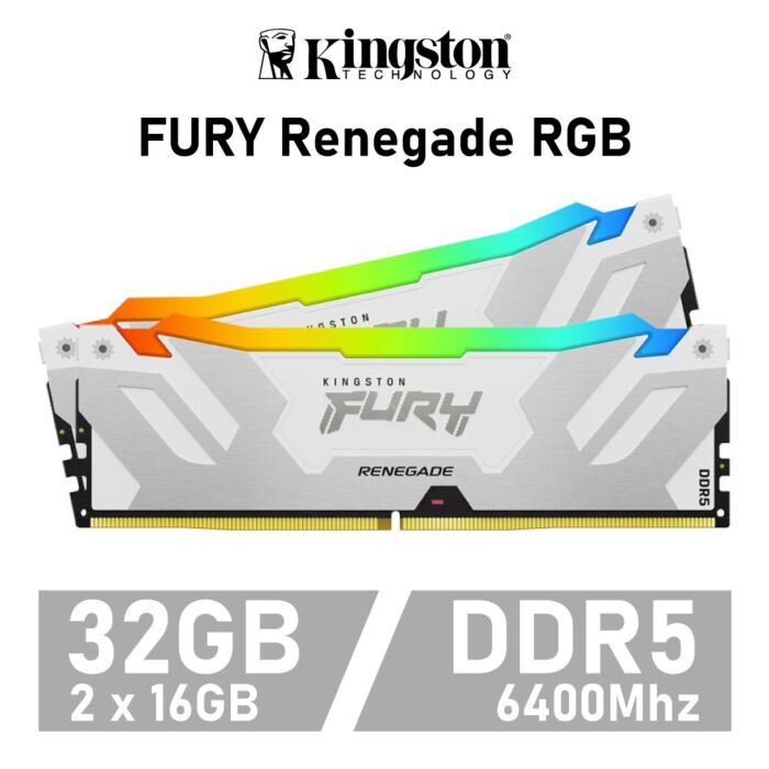 Kingston FURY Renegade RGB 32GB Kit DDR5-6400 CL32 1.40v KF564C32RWAK2-32 Desktop Memory by kingston at Rebel Tech