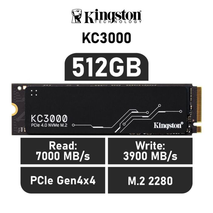 Kingston KC3000 512GB PCIe Gen4x4 SKC3000S/512G M.2 2280 Solid State Drive by kingston at Rebel Tech
