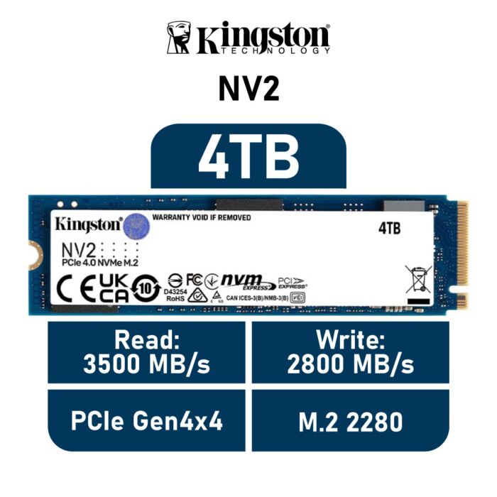 Kingston NV2 4TB PCIe Gen4x4 SNV2S/4000G M.2 2280 Solid State Drive by kingston at Rebel Tech