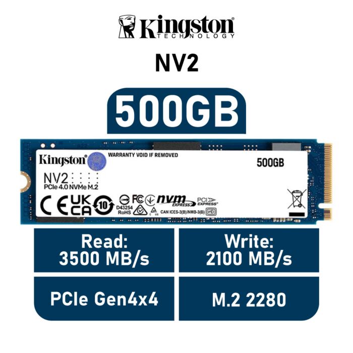 Kingston NV2 500GB PCIe Gen4x4 SNV2S/500G M.2 2280 Solid State Drive by kingston at Rebel Tech