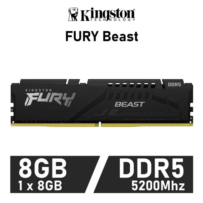 Kingston FURY Beast 8GB DDR5-5200 CL40 1.25v KF552C40BB-8 Desktop Memory by kingston at Rebel Tech