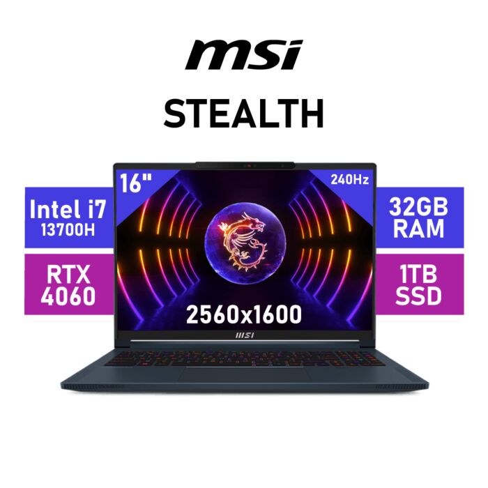 MSI Stealth 16 Studio A13VF-081ZA Intel Core i7-13700H / 16” QHD+ (2560x1600) 240Hz / 32GB DDR5 RAM / GeForce RTX 4060 8GB / 1TB PCIe Gen4x4 NVMe SSD / Windows 11 Home / Star Blue Gaming Laptop by msi at Rebel Tech
