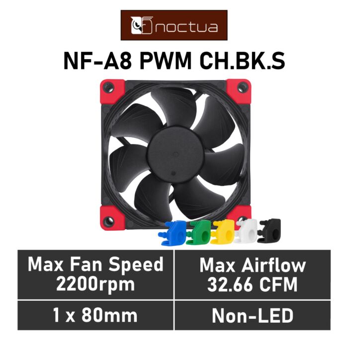 Noctua NF-A8 PWM chromax.black.swap 80mm PWM NF-A8 PWM CH.BK.S Case Fan by noctua at Rebel Tech