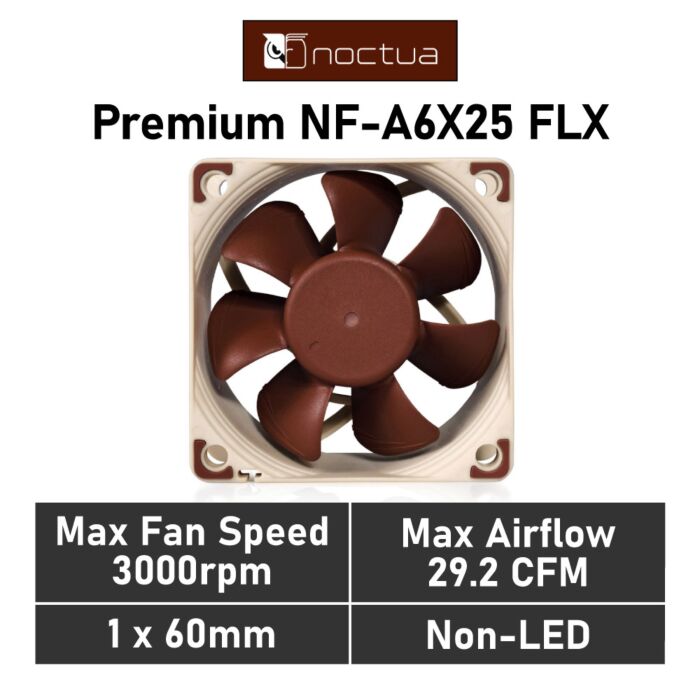 Noctua Premium NF-A6X25 FLX 60MM NF-A6X25 Case Fan by noctua at Rebel Tech
