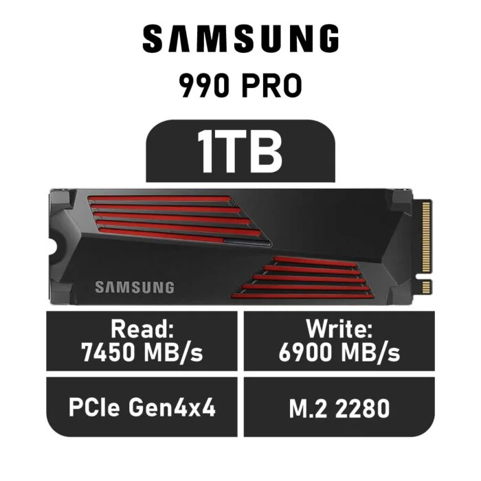 Samsung 990 PRO 1TB PCIe Gen4x4 MZ-V9P1T0CW M.2 2280 Solid State Drive by samsung at Rebel Tech
