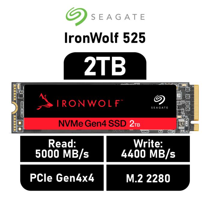 Seagate IronWolf 525 2TB PCIe Gen4x4 ZP2000NM3A002 M.2 2280 Solid State Drive by seagate at Rebel Tech