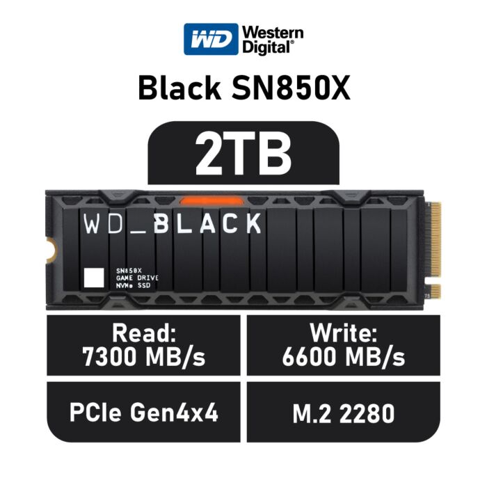 Western Digital Black SN850X 2TB PCIe Gen4x4 WDS200T2XHE M.2 2280 Solid State Drive by westerndigital at Rebel Tech