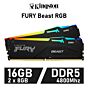 Kingston FURY Beast RGB 16GB Kit DDR5-4800 CL38 1.10v KF548C38BBAK2-16 Desktop Memory by kingston at Rebel Tech