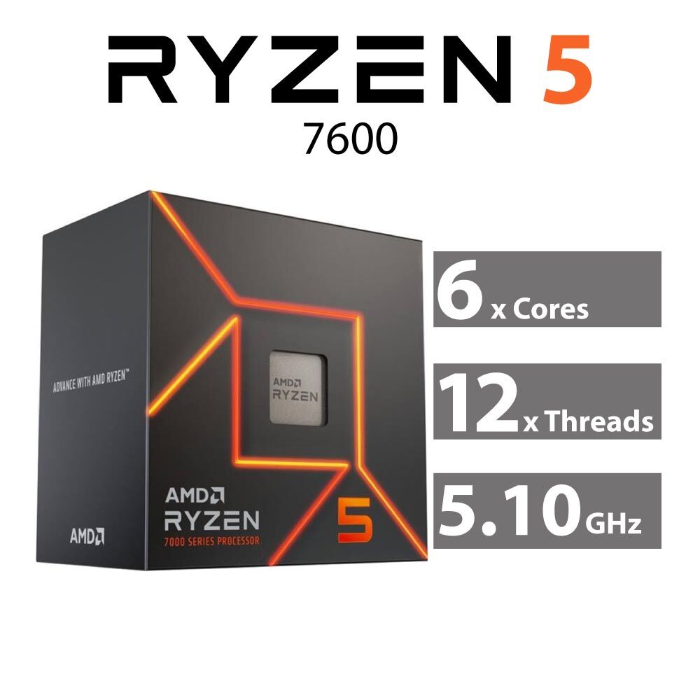 AMD Ryzen 5 7600 CPU 6Cores 12Threads Processors SocketAM5 65W DDR5 Desktop