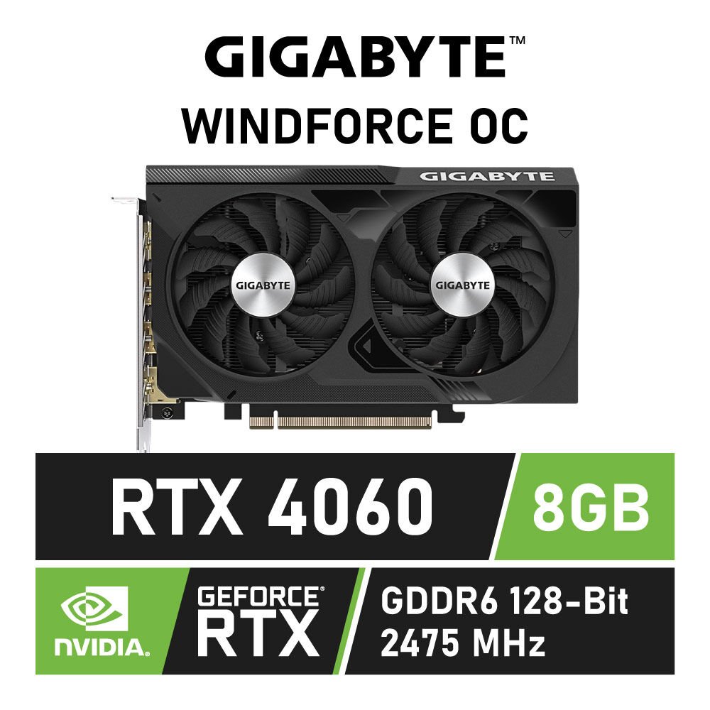 GIGABYTE GeForce RTX 4060 WINDFORCE OC 8G Graphics Card, 2X WINDFORCE Fans,  8GB 128-bit GDDR6, GV-N4060WF2OC-8GD Video Card